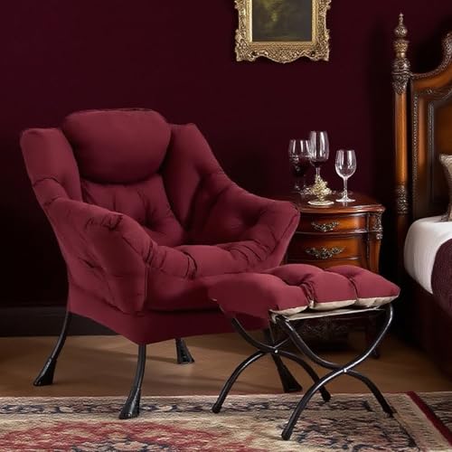 Image of Tiita Lazy Chair with Ottoman, Red Modern Large Accent Chair, Comfy Leisure Sofa Armchair with Ottoman, Reading Chair with Footrest for Bedroom, Living Room, Dorm Rooms, Wine red