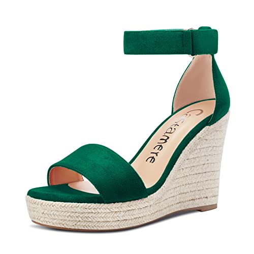 Castamere Women High Heel Wedge Platform Peep Open Toe Ankle Strap Sandals Wedding Party Dress 3.9 Inches Heels