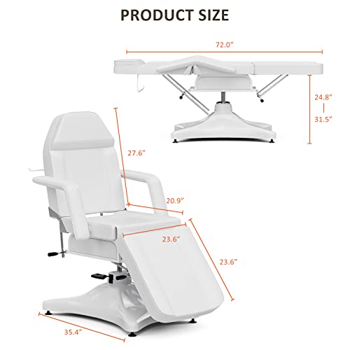 OKAKOPA-360-Swivel-Tattoo-Bed-Chair-Heavy-Duty-Facial-Esthetician-Beds-Lash-Chair-wAdjustable-Angle-and-Height-Mute-Professional-Dental-Chair-Spa-Treatment-Table-for-Massage-White