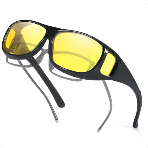Myiaur Night Driving Fit Over Glasses for Men Polarised Anti-Glare with Yellow Lenses for Enhanced Night Vision & Headlight Protection