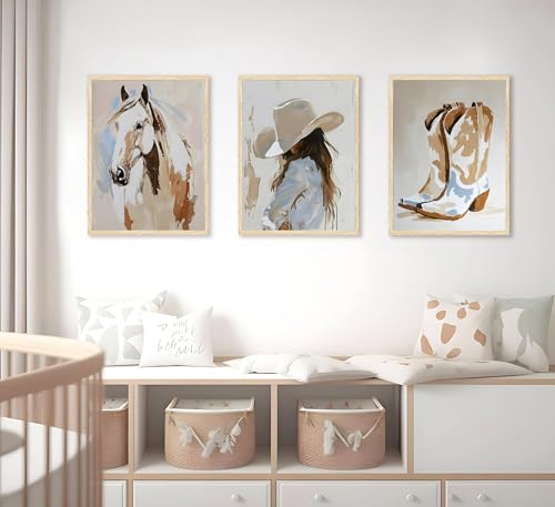 Image of FJKLRP 3pcs Western Cowgirl Canvas Prints Wall Art 12x16 inches Unframed