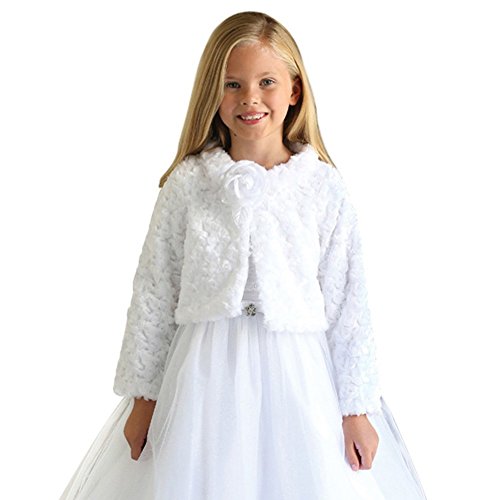Little Girls White Removable Flower Soft Long Sleeve Bolero 6