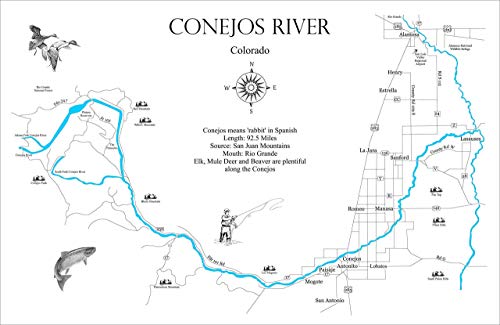 Conejos River Fishing Map Amazon.com: The Conejos River: Standout Wood Map Wall Hanging : Handmade  Products