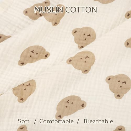 Image of Car Seat Cover Baby Girls Boys, Summer Cotton Baby Car Seat Cover for Carseat, Comfortable Muslin Nursing Cover, Soft Baby Blanket, Breathable Lightweight Infant Stroller Canopy, Cute Bear