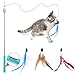 Pawaboo Juguetes con Plumas de Gato Interactivo, Juguete de Varita Ajustable con Fácil Operación, Juguete de Cazador de Gatos con un Solo Botón y Varilla Telescópica - Azul + Marrón + Rojo