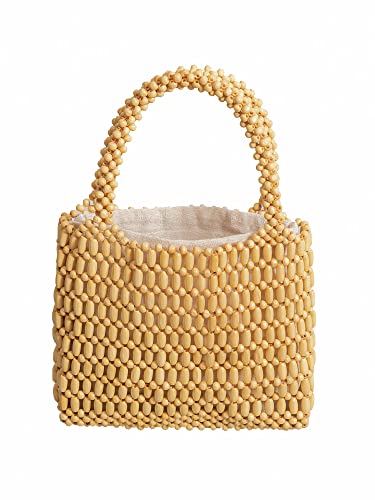 Image of Small Tote Bag Wooden Bead Bag Woven Handbag Clutch Purses for Women