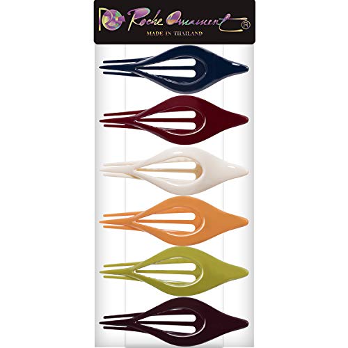 Rc Roche Ornament 6 Pcs Womens Premium Quality Plastic Hollow Oval Leave Eyelet Elegant Curved Hair Fashion Accessory Clamp Anti Slip Side Slide Clutcher Clips, Medium Classic Multicolor #TOP4