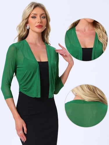 Image of Allegra K Bolero Shrug for Women's Elegant 3 /4 Sleeve Mesh Sheer Cardigan Formal Jacket for Evening Dresses