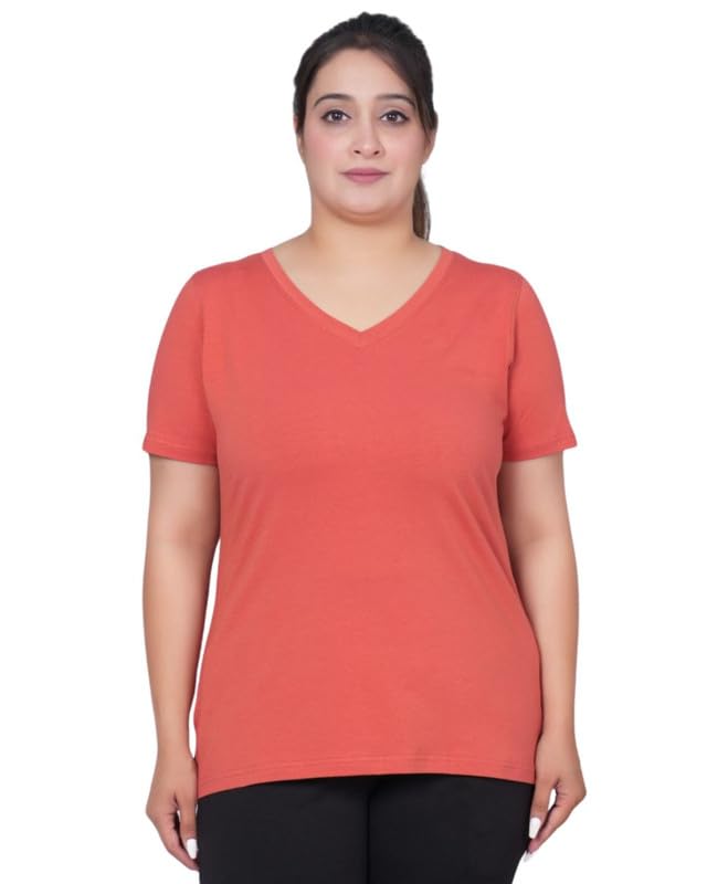 mlada V-Neck Cotton Half Sleeves Tshirt for Women | Stretchable Regular Fit Solid Casual T-Shirts for Women Office Wear-picture-12