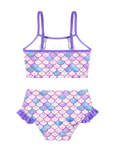 Image of Little Girls Two Piece Mermaid Bikini Set Ruffle Adjustable Summer Beach Bathing Swimsuit 3-7 Years for Kids