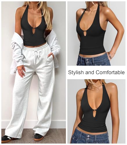 Women's Sexy Deep V Neck Halter Tops for Women Ribbed Racerback Tank Slim Fit Trendy Y2k Summer Going Out Sleeveless Top3