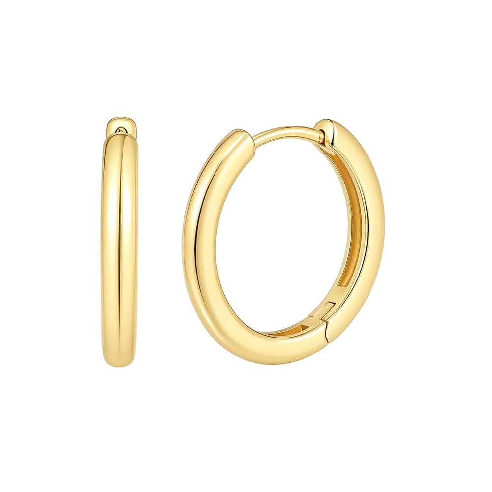 14k Gold Huggie Hoop Earrings for Women Hypoallergenic Small Hoop Earrings with Secure Hinged Closure Lightweight Everyday Hoops Dainty Minimalist Gold Jewelry for Sensitive Ears Available in 13mm & 15mm