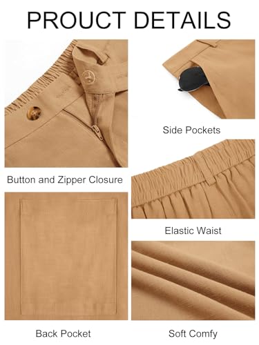 Image of Runcati Mens Casual Pants Elastic Waist Linen Dress Lightweight Straight-Legs Loose Fit Summer Beach Yoga Trousers