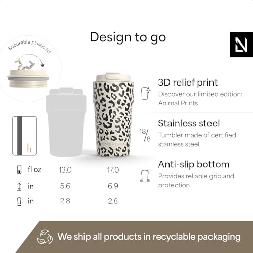 Image of LARS NYSOM Thermo Coffee Mug to go 17oz | Travel Mug 0.5 Liter with Insulation | Silicone grip base | Leak Proof Stainless Steel Tumbler for Coffee and Tea on the Go (Beige, 17oz)