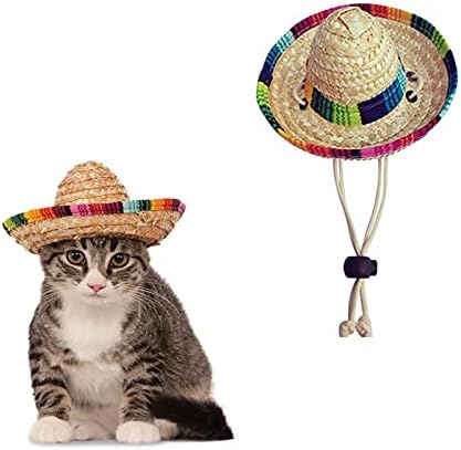 AWOCAN Pet Straw Hat Funny Mexican Sombrero Cap Party Decorations for Birthday for Small Pets/Puppy/Cat