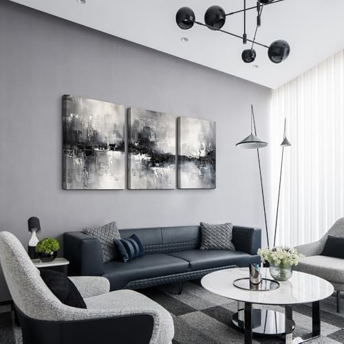 DZRWUBHS Large Wall Art for Living Room Canvas Wall Decor for Bedroom Black And White Wall Painting Inspirational Abstract Pictures Artwork Modern Office Ready to Hang Minimalist Home Decor Set of 3