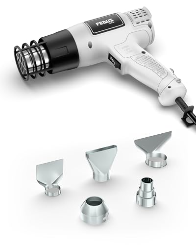 Image of FEDUS Heat Gun Hot Air Gun Temperature Machine 1800W 5 Nozzles Included, 2 Temp Settings Great for industrial use & Crafts,Removing & Drying Paint,Shrink Tubing /Wrapping Packing,Bend Pipes,Epoxy Resin