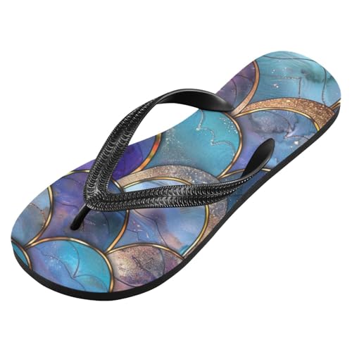 Blue Purple Mermaid Scale Men's & Women's Classical Beach Rubber Sandal Flip Flop Comfortable Slipper 214B3097