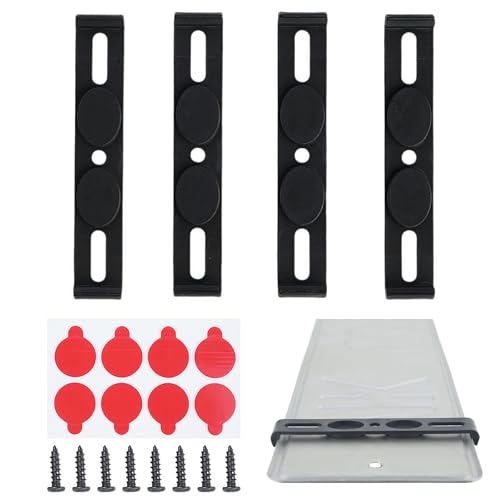 XSQD 4 Pieces Frameless License Plate Mount, Black Number Plate Holder, Invisible Anti Drop License Plate Holder, Car Front And Rear Fixed Number Plate Bracket, Personalised Number Plate