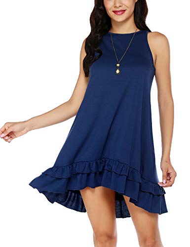 Beyove Vestido feminino casual sem mangas túnica vestido de verão com bolsos solto com babados vesti