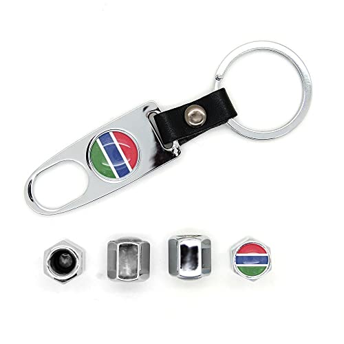 Lot de 4 bouchons de valves avec logo et porte clé Gambie Chromé