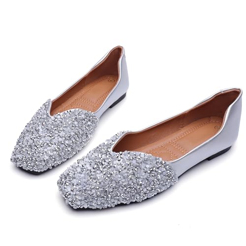 Flats Shoes Women Rhinestone Square Fashion Ballet Flats Wedding Flats for Women Comfortable Slip on Low Heel Dress Shoes2