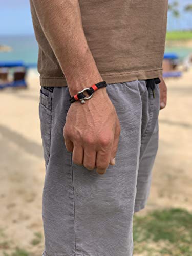 Cruise On Anchor Shackle Bracelet [Men] Thick Nylon Rope (Adjustable Knot) & Stainless Steel Mens Bracelets With Anchor Shackle Clasp [Black] #TOP1