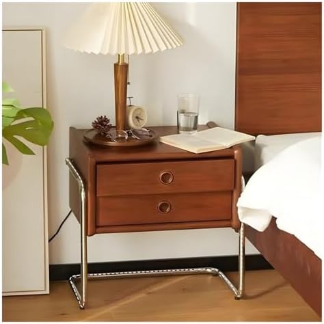 Modern Nightstand with Stainless Steel Legs - Double-Layer Drawer Side Table for Living Room, Bedroom, or Office - Versatile Multi-Purpose Furniture