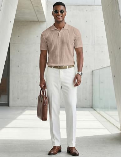 Image of JMIERR Mens Casual Polo Shirt Summer Short Sleeve Vacation Button Beach Knit Stretchy Golf Shirts