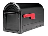 Architectural Mailboxes 7900-2B-R Mapleton Post Mount Black with Red Flag Mailbox, Medium