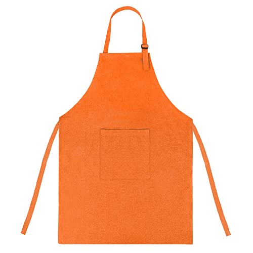 Delantal colorido de lona para niños de la marca Opromo, con bolsillo, tanto para manualidades como para cocinar (tallas S-XXL), Lona de algodón, Naranja, large