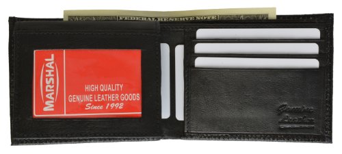 MARSHAL Ostrich Print Cowhide Leather Bifold Wallet with Flip Id window & Credit card Slots3