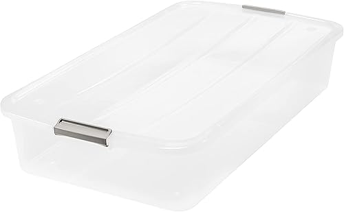 Miniatura 1 de IRIS USA Caja con hebilla para debajo de la cama, contenedor de almacenamiento de plástico de 50 cuartos de galón, transparente (paquete de 2)