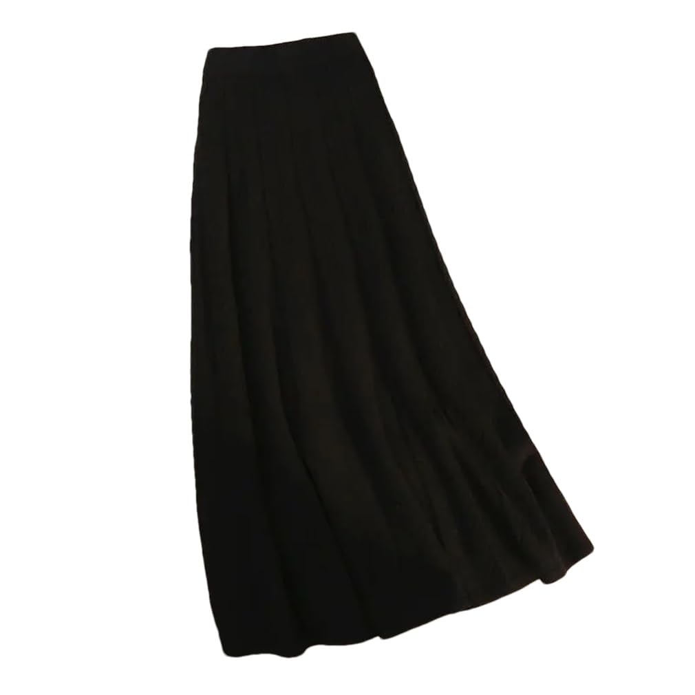 HXZASFG Falda Larga de Punto de Color Liso Elegante para Mujer, Falda Tipo suéter de Cintura Alta Gruesa de Invierno, Faldas Plisadas de Corte a para Mujer