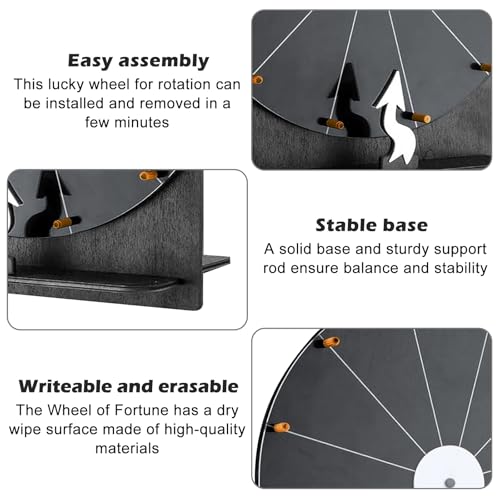 30cm Großes Glücksrad Set, Glücksrad Zum Drehen Mit Ständer Und Markierstift, Hölzernes Glücksrads, Glücksrads Zum Selbstgestalten, Löschbares Glücksradspiel Für Party Schule Familie (Schwarz)
