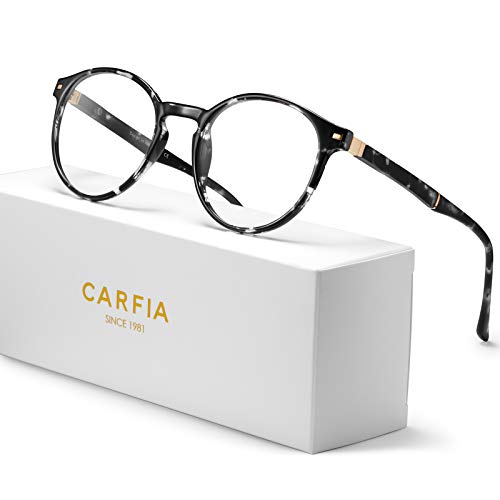 Image of CARFIA Round Blue Light Glasses for Women Lightweight Cute Computer Gaming Glasses Blue Light Blocker Revo Lenses