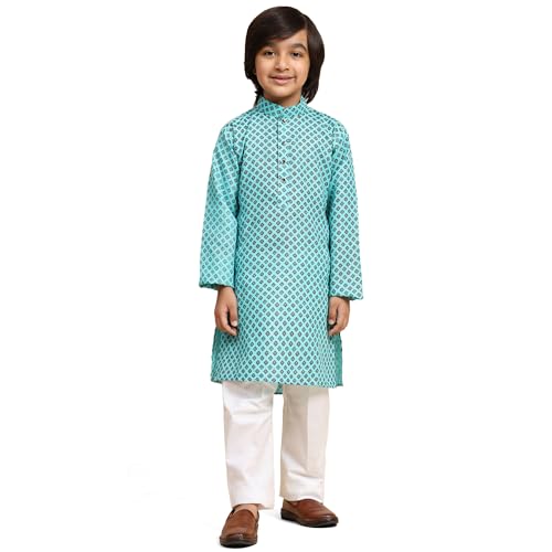 Image of Pro-Ethic Style Developer Boys Silk Floral Kurta Pajama Ethnic Wear Set | Cotton Kurta Pajam