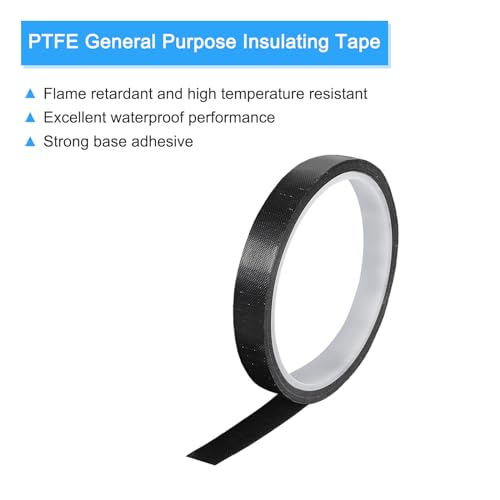 Image of MECCANIXITY High Temperature Tape 15mm PTFE Coated Fabric Tape Heat Resistant Tape for Vacuum Sealers Adhesive Tape 10m /33ft Black 0.13mm Thickness