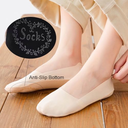 No Show Socks Womens Nylon Non Slip Low Cut Invisible Liner Footies Thin Silk Socks for Flats Loafers Lightweight 6 Pairs White Black2