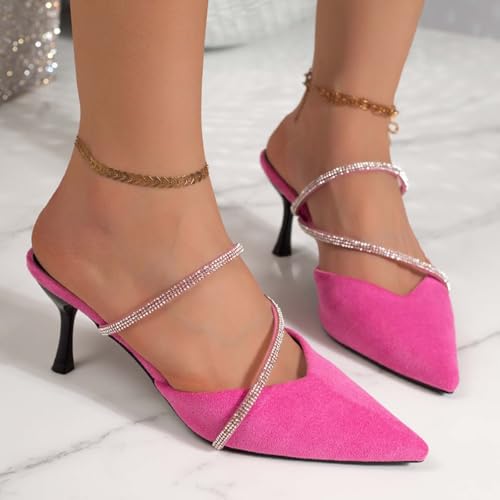 Sandales en dentelle rose à strass et talon ouvert chic