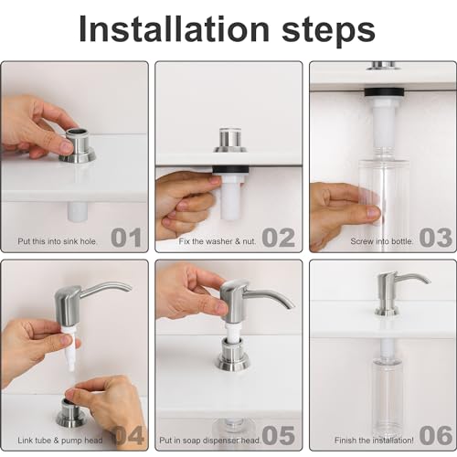 Gagalife G16068-11 Built In Sink Soap Dispenser Or Lotion Dispenser For Kitchen Sink, Brushed Nickel Abs Pump Head thumb #6
