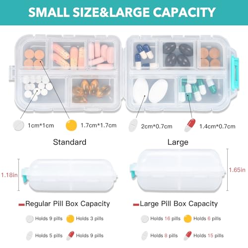 Image of Large Pill Organizer Travel with 189 Medicine Labels, 10 Compartments Travel Medicine Organizer Travel Pill Box Purse Pill Case Compact Pill Organizer Pill Container (White, 1 Pack)