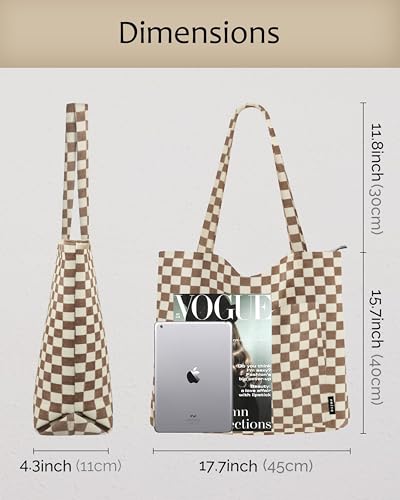 Image of Prite Corduroy Tote Bag for Women Large Shoulder Bag with Zipper and Pockets for College School Work Travel Shopping