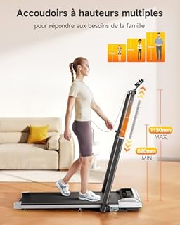 Tapis de Course 6 en 1, Pente 1%-6%-12%, Vitesse 12km/h, Hauteur de la Colonne Montante télescopique 115CM, Angle de la Colonne Montante 95°-105°, 2.5 HP,Compact