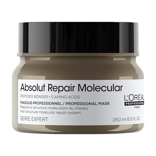 L'Oréal Professionnel Máscara Absolut Repair Molecular, Repara os Danos & Recupera a Força, Maciez & Desembaraço, Para cabelos danificados e muito danificados, 250ml