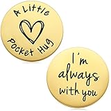 2-Sided Pocket Hug Gifts - I'm Always with You Stainless Steel Coin with PU Leather Keychain, I Love You Long Distance Gift for Her Him, Anniversary Birthday Gifts for Husband Boyfriend, Gold