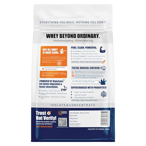Image of AS-IT-IS ATOM Whey Protein 1kg | 27g protein | Isolate & Concentrate | Mocha Cappuccino | USA Labdoor Certified | With Digestive Enzymes for better absorption