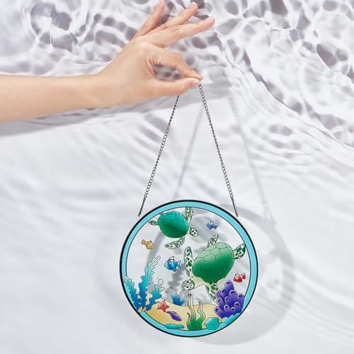 PLIGREAT Suncatchers Sea Fish Turtle Acrylic Stained Glass Sun Catcher Summer Patio Garden Hanging Tree Ornaments for Bedroom Living Room Window Decoration Wall Art Decor Housewarming Memorial Gifts - Image 3