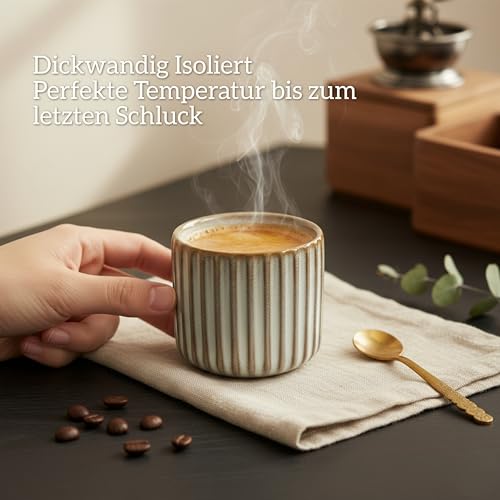 Erkundpresso.Kaffeebecher 2er Set 180ml Ohne Henkel Premium Barista Kaffeetasse aus Hochwertigem Steingut Dickwandiger Kaffeebecher - Entworfen für Latte Art - 100% Handfertigung (Fischbauch weiß) – Bild 5
