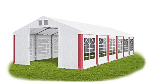 Das Company Partyzelt 8x12m wasserdicht weiß-rot Zelt 560g/m² PVC Plane ganzjährig Gartenzelt Winter ISD